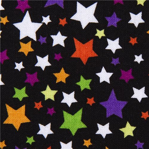 schwarzer Riley Blake Halloween Stoff bunte Sterne 1