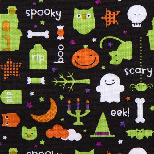 schwarzer Riley Blake Halloween Stoff Eule Geist Kürbis 1