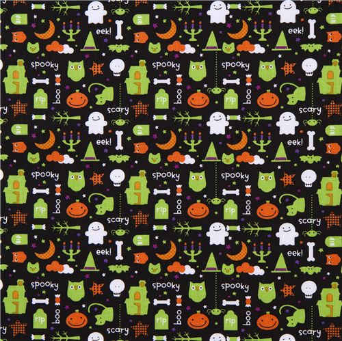 schwarzer Riley Blake Halloween Stoff Eule Geist Kürbis 2