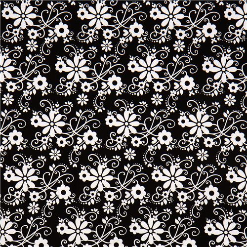 black Riley Blake fabric with flowers & embellishments 2