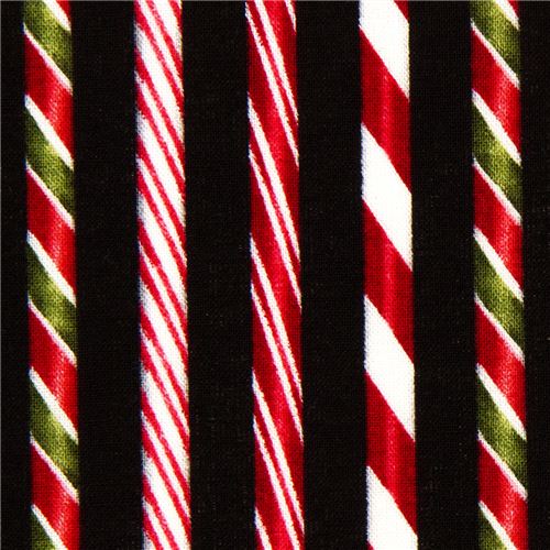 schwarzer Robert Kaufman Weihnachtsstoff Zuckerstangen 1