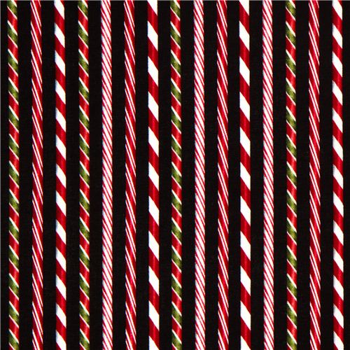 schwarzer Robert Kaufman Weihnachtsstoff Zuckerstangen 2