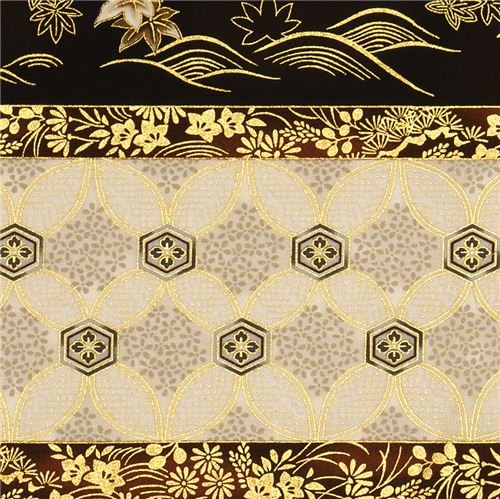 schwarzer Robert Kaufman Stoff mit Asia Blumen & Bordüre 3