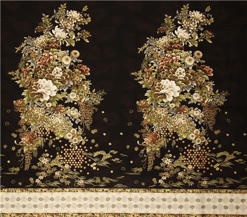 schwarzer Robert Kaufman Stoff mit Asia Blumen & Bordüre 5