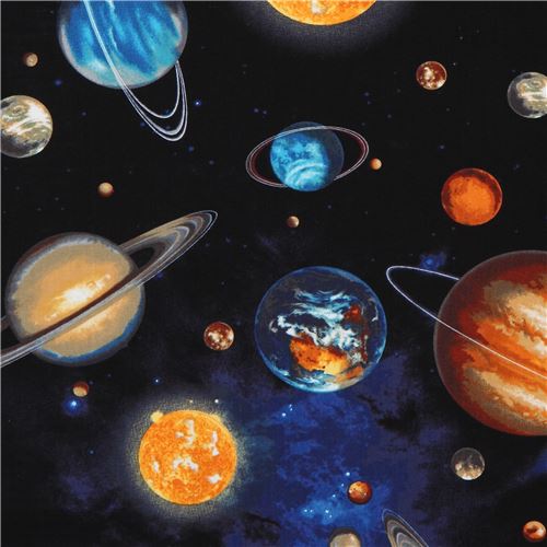 black Robert Kaufman planet outer space fabric Stargazers Fabric