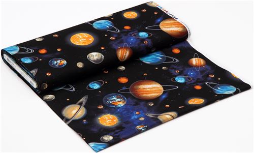 Remnant (23 x 112 cm) - black Robert Kaufman planet outer space fabric Stargazers 3
