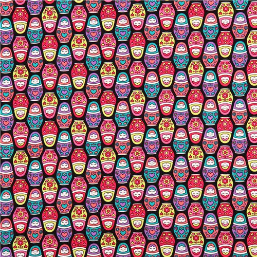 black Russian Dolls matryoshka fabric by Timeless Treasures 0