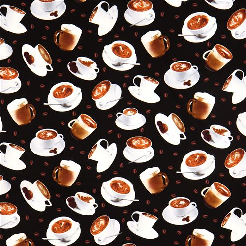 schwarzer Timeless Treasures Stoff mit Kaffee Tassen USA 2