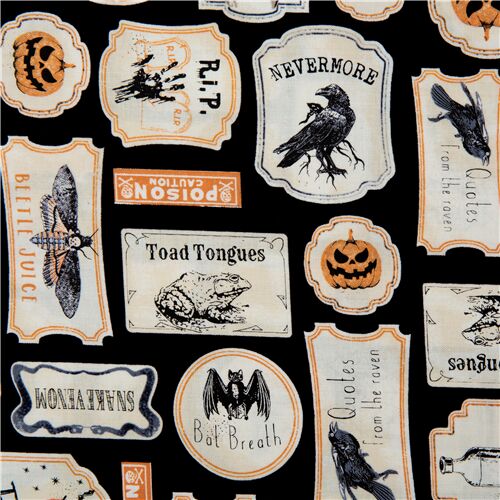 tessuto nero etichette vintage Halloween Tessuto
