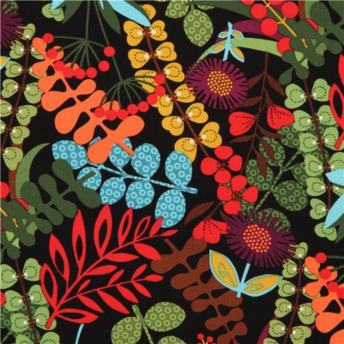 black Timeless Treasures fabric with wild flowers USA Fabric