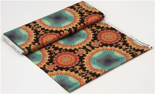 Remnant (17 x 112 cm) - black Treasures of Alexandria Robert Kaufman metallic gold medallion fabric 3