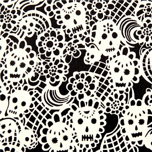 Flora De Los Muertos Folklorico Sugar Skull Doily Fabric