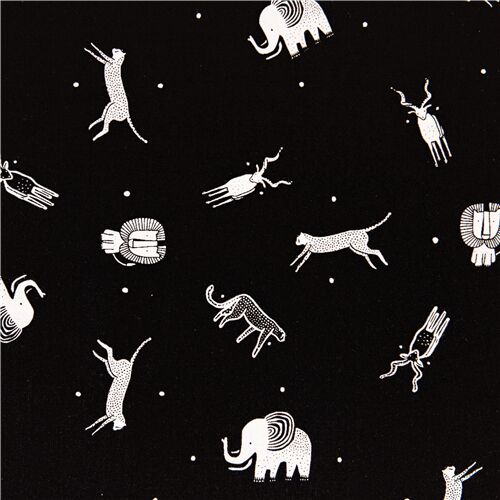 Tela negra de EE. UU. con animales blancos dibujo rstico tnico Tela
