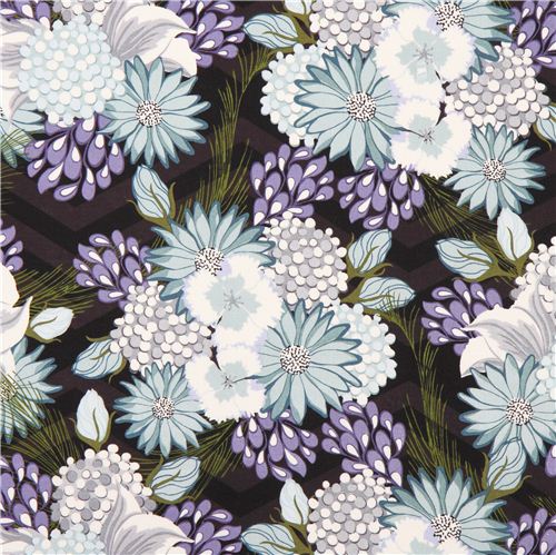 schwarz-grauer 'Bel Air' Blten Blumenstoff von Andover USA Stoff
