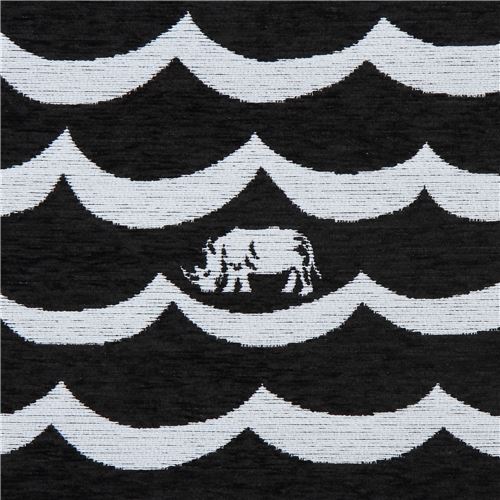 Black White Wave Pattern Little Rhino Fabric