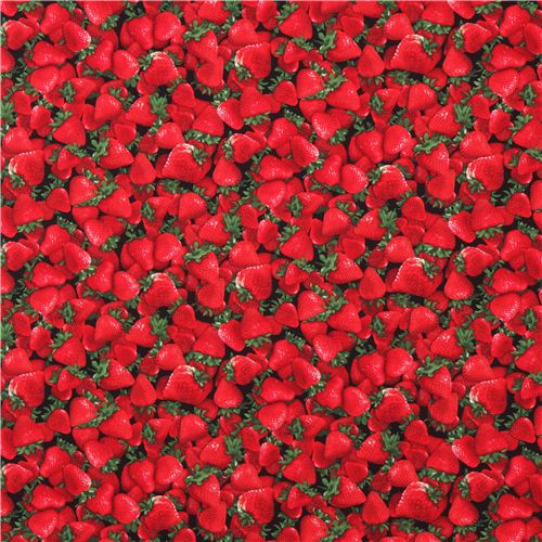 Remnant 32 cm - black and red strawberry fabric by Timeless Treasures from the USA 2