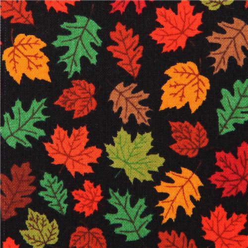 Tissu Timeless Treasures noir avec des feuilles d'automne Tissu