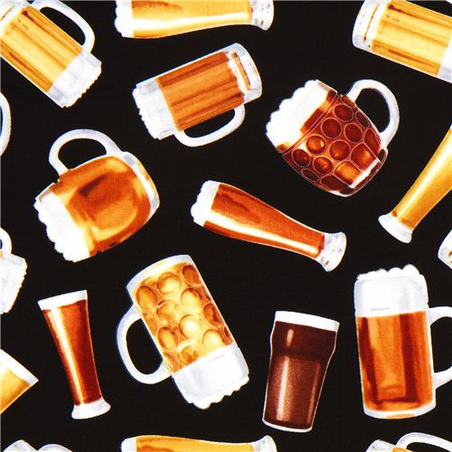 tela negra con vasos de cerveza por Timeless Treasures,EEUU Tela