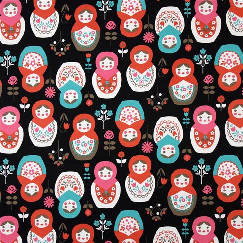 schwarze grosse Matroschka Puppen Kokka Stoff Babuschka 2