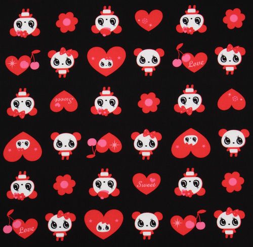 black big panda fabric with red hearts Japan 2