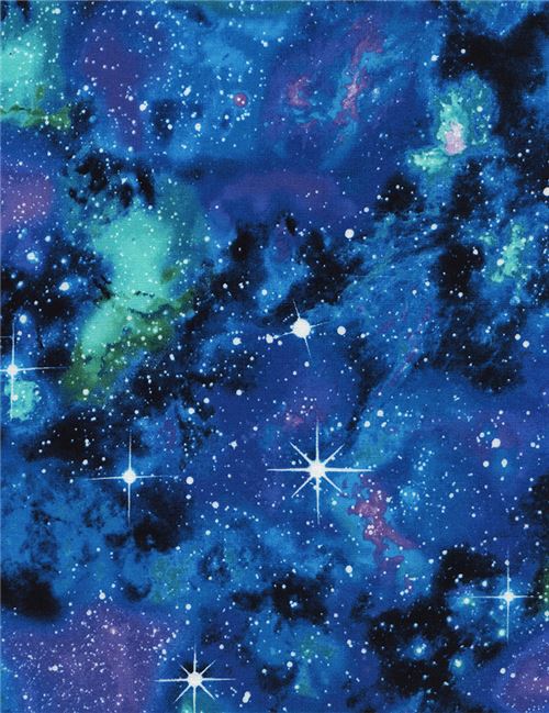 Remnant 43 cm - black blue turquoise purple space stars fabric by Timeless Treasures 2