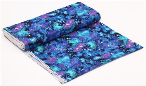 Remnant 43 cm - black blue turquoise purple space stars fabric by Timeless Treasures 3