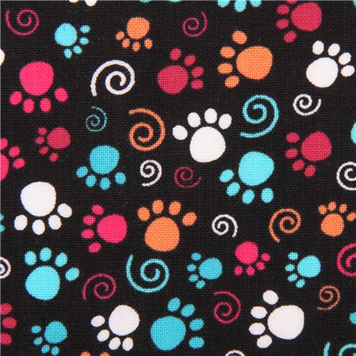 black cat paw print fabric by Quilting Treasures Fabric