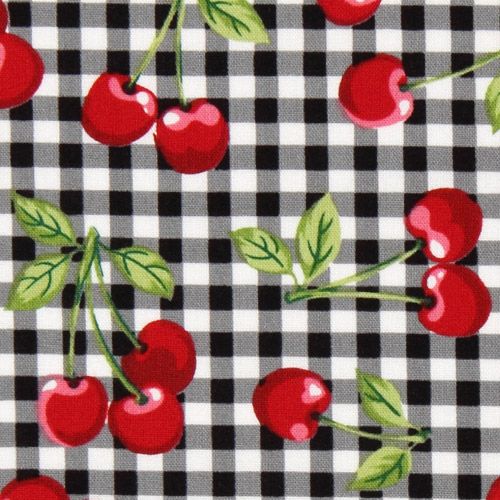 black gingham cherry fabric Robert Kaufman 1
