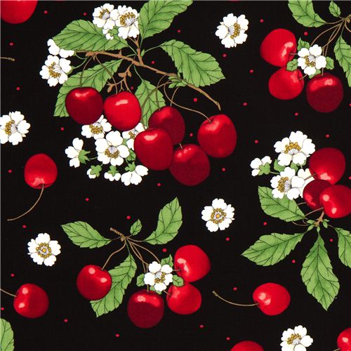 black cherry & cherry blossom fabric by Timeless Treasures Fabric
