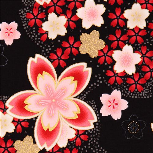 black cherry blossom Asia fabric Robert Kaufman Satsuki Fabric