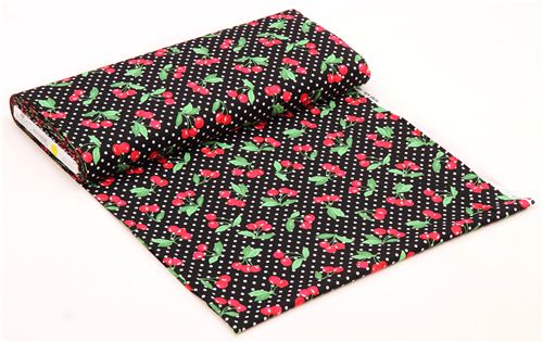 Stoffrest 41 cm - schwarzer Kirschen Polka Dot Stoff Cherry Dot von Michael Miller 3