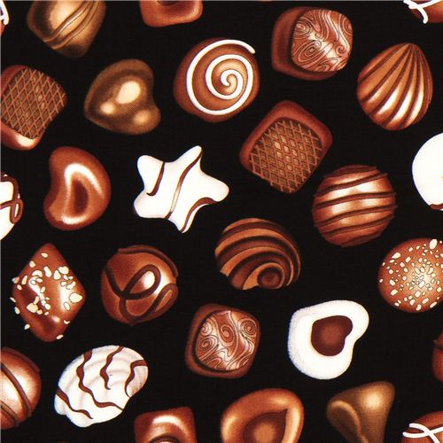 Tissu Timeless Treasures noir avec des chocolats Tissu