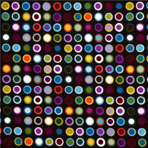 Rimanenza di (37 x 114 cm) - Tessuto nero con pois tipo ruote dentate di Alexander Henry 2