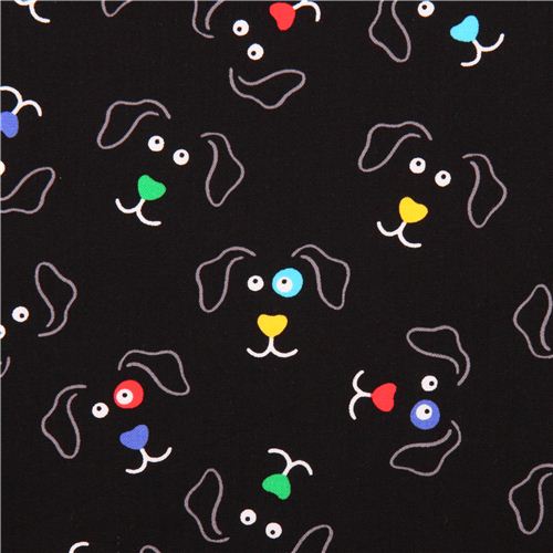 black colorful dog face fabric 'Who's your Doggie' Blank Quilting USA Fabric