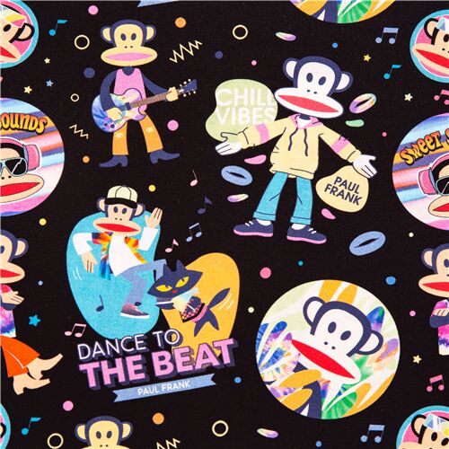 Schwarzer Baumwollstoff von Julius the Monkey Musiker Paul Frank Stoff
