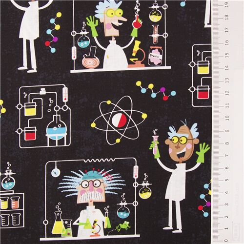 Remnant (50 x 112 cm) - black cotton fabric Michael Miller with multicolor retro lab science experim 3