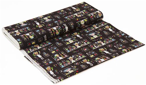 Remnant (50 x 112 cm) - black cotton fabric Michael Miller with multicolor retro lab science experim 4