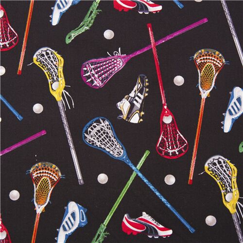Tela negra algodón deporte lacrosse palo con red pelota zapatilla deportiva Tela