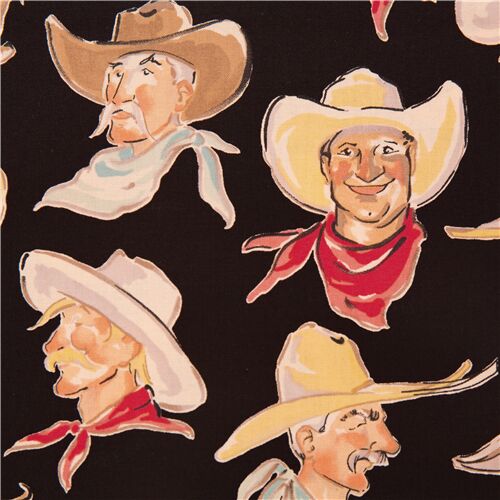 Santa Fe Watercolour Cowboys in Hats Bandannas Fabric