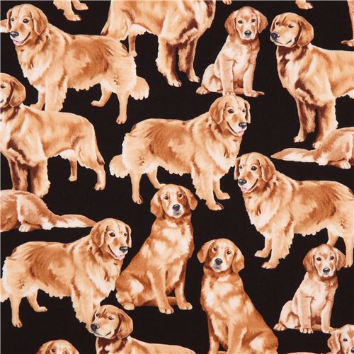 Schwarzer süßer Golden Retriever Hund Tier Stoff von Timeless Treasures Stoff