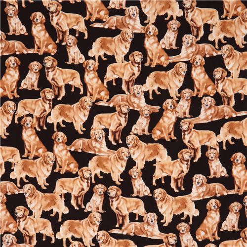 Stoffrest (46 x 112 cm) - Schwarzer süßer Golden Retriever Hund Tier Stoff von Timeless Treasures 2