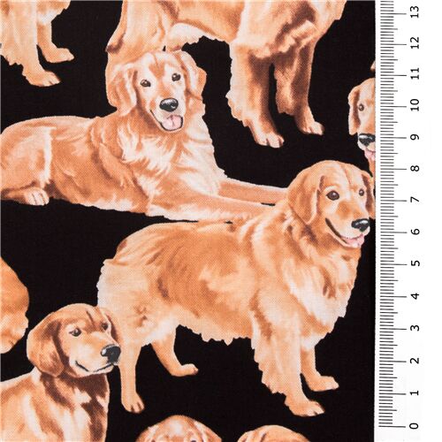 Stoffrest (46 x 112 cm) - Schwarzer süßer Golden Retriever Hund Tier Stoff von Timeless Treasures 3