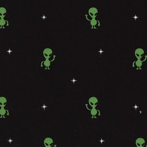 Schwarzer ses grnes Alien Stern Stoff von Timeless Treasures  Stoff