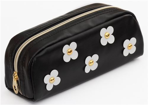Adorable trousse � crayons Mind Wave noire avec des fleurs blanches 4