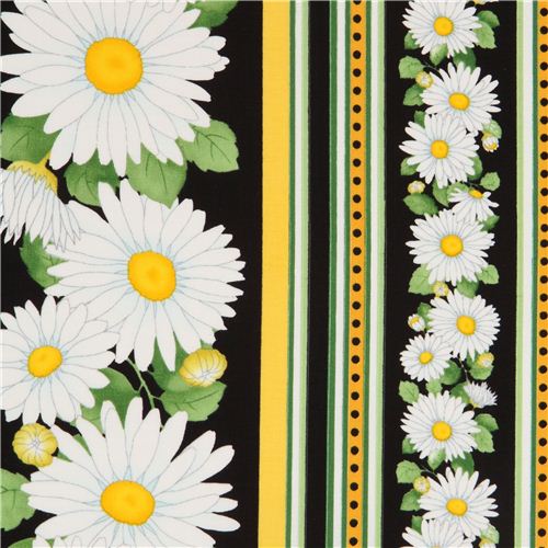 black daisy in stripes fabric by Timeless Treasures USA Fabric