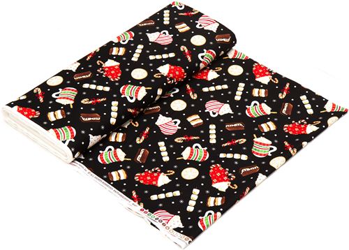 schwarzer Designer Weihnachtsstoff mit Weihnachtssüßigkeiten 3