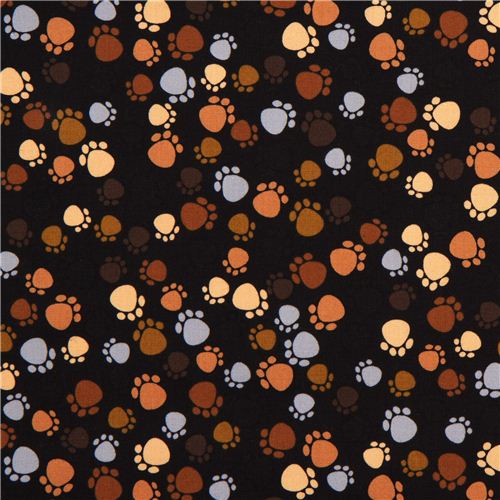 black designer fabric with brown paw prints cat 2