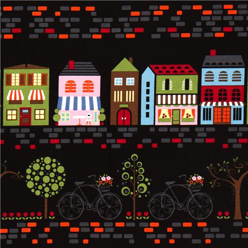 black designer fabric with cafe bike street house 1