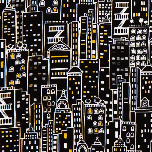 black designer fabric with city skyscraper New York 1