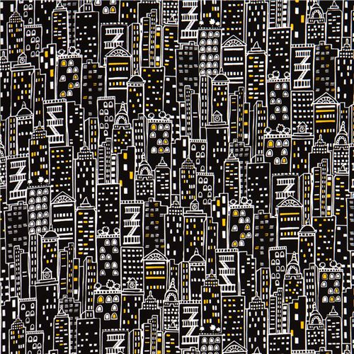 black designer fabric with city skyscraper New York 2